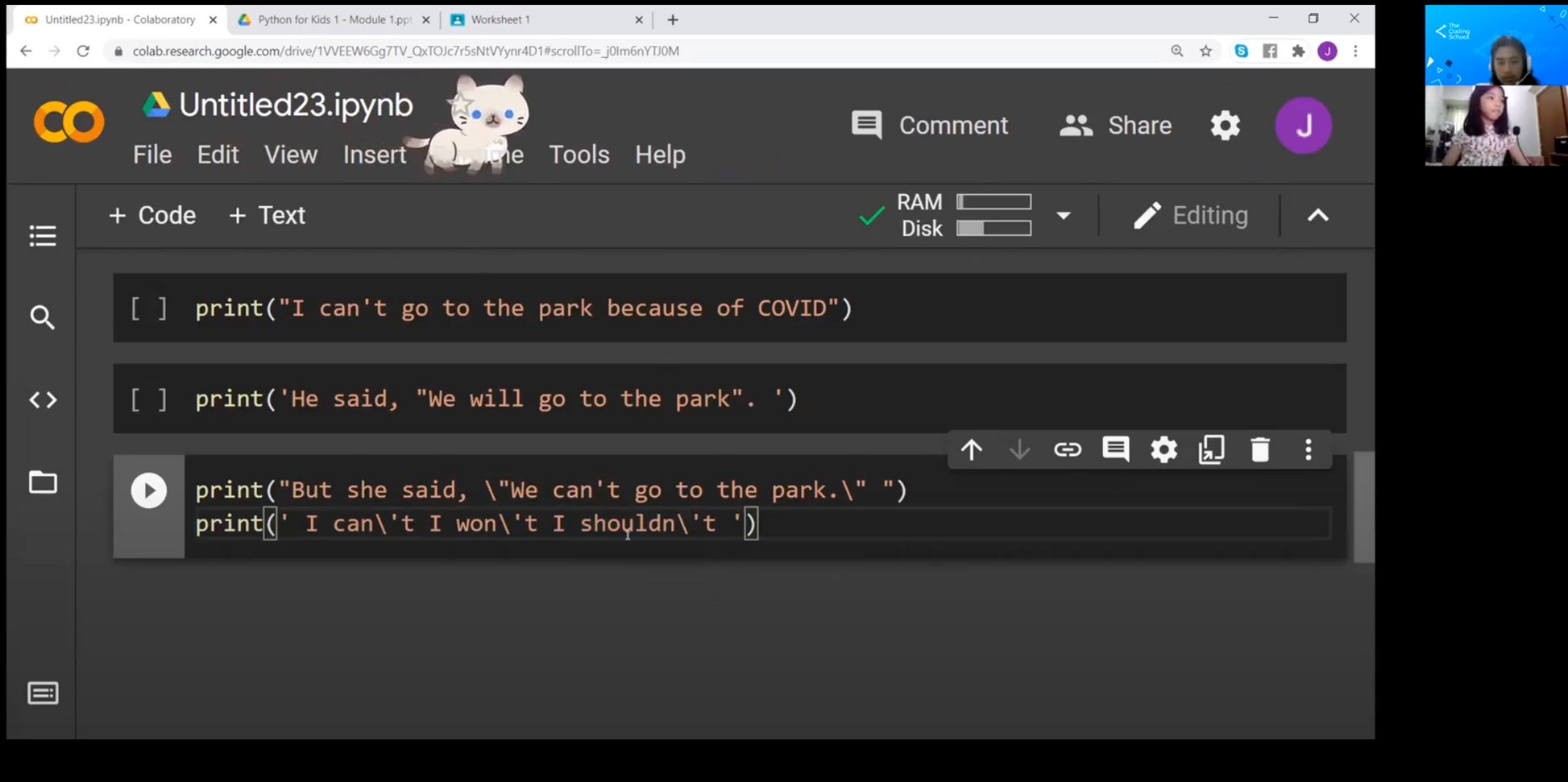 Python for Kids 1 – The Coding School